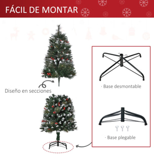 Árbol de Navidad Artificial con Nieve 150 cm Ignífugo con 360 Ramas 38 Bayas Base Plegable y Soporte Metálico Decoración Navideña para Interiores Verde