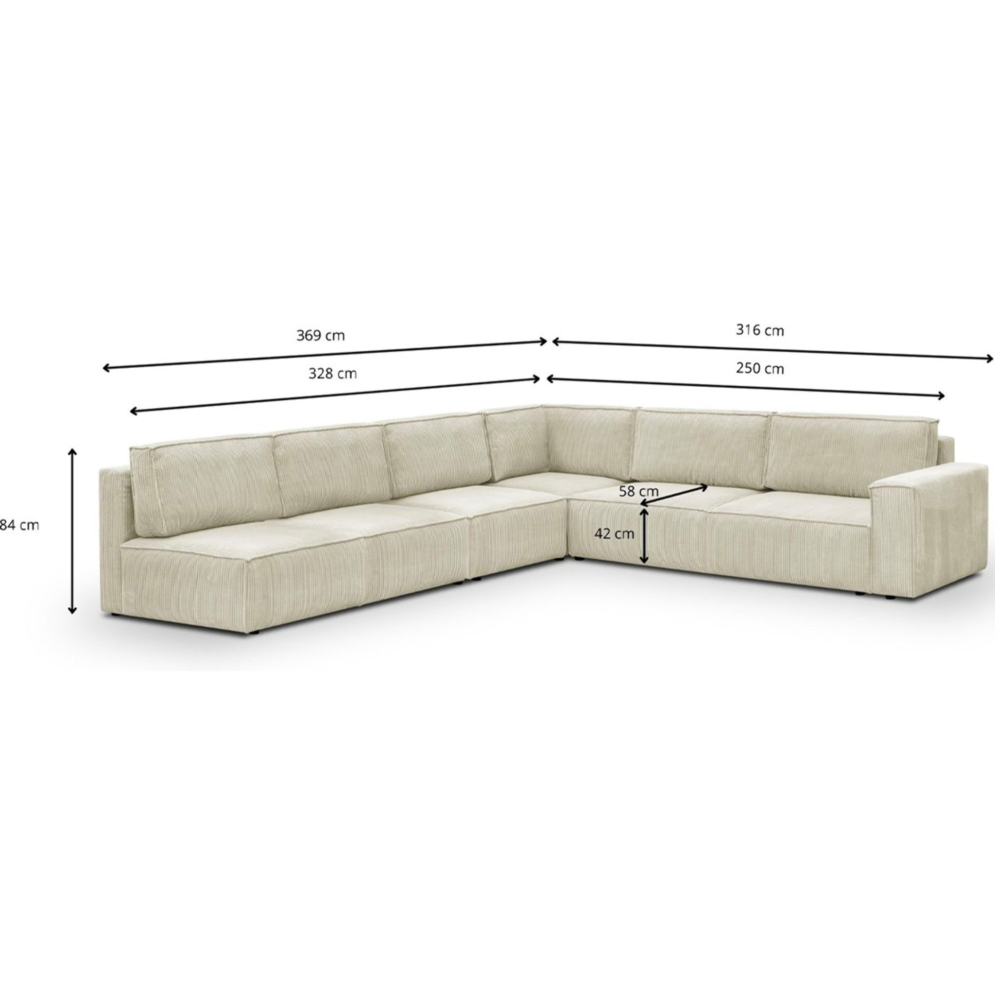 Canapé d'angle droit convertible 10 places en velours côtelé - HARPER MOD