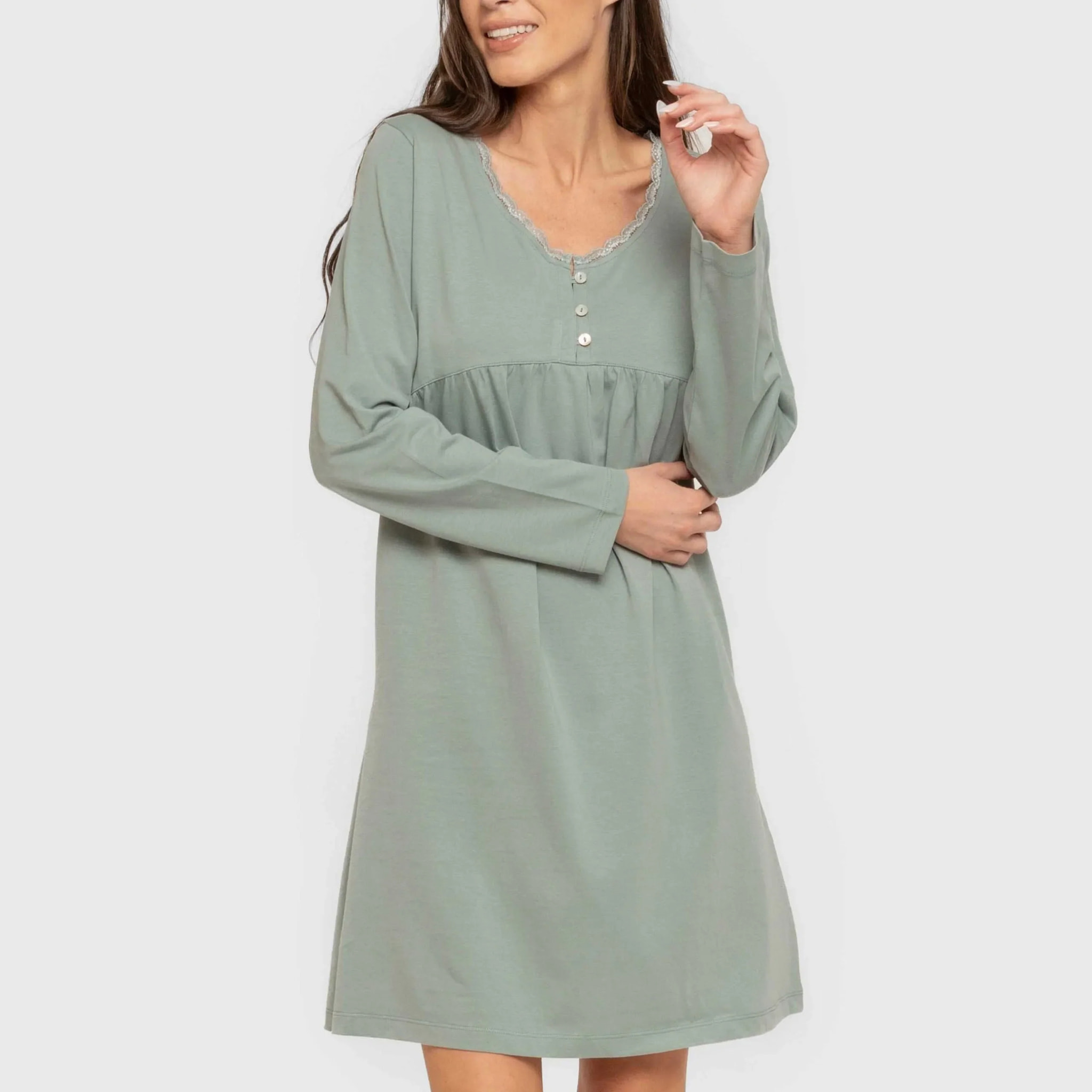 Camisón algodón manga larga encaje liso
