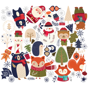 Stickers Noël animaux de la forêt du réveillon - Autocollants stickers adhésifs noël - décoration fêtes