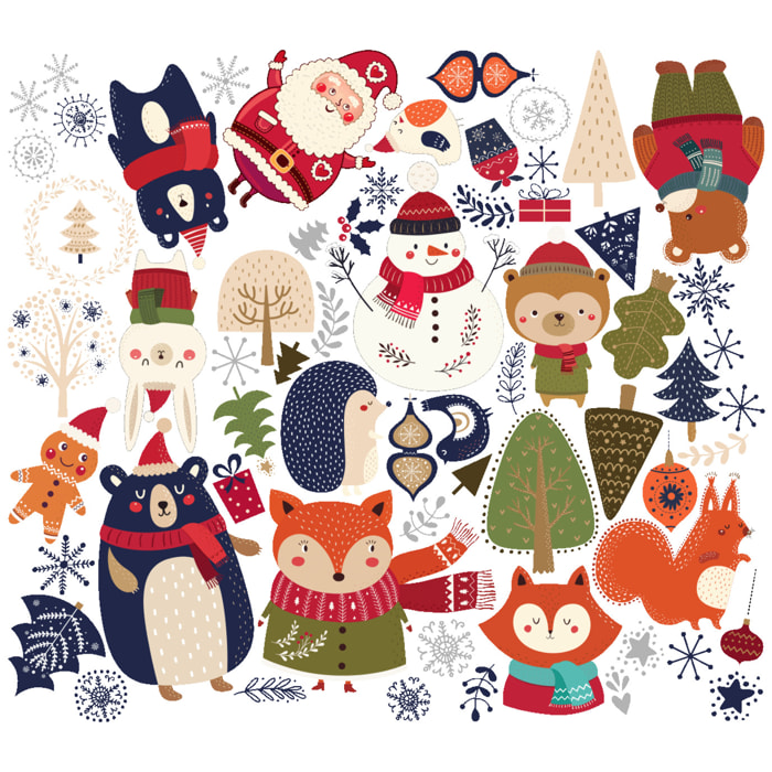 Stickers Noël animaux de la forêt du réveillon - Autocollants stickers adhésifs noël - décoration fêtes