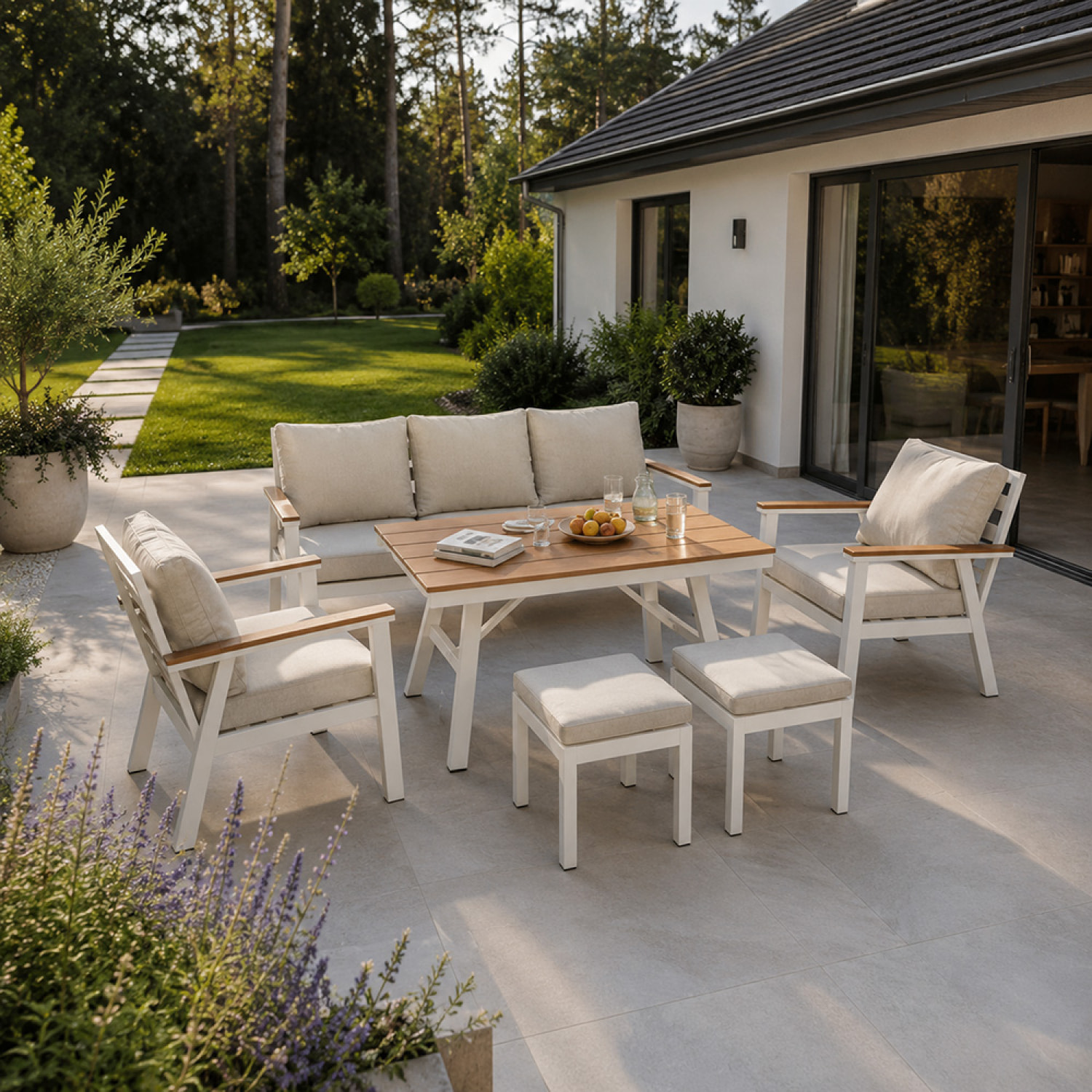 Ensemble de jardin 7 places avec table effet bois VAITELE