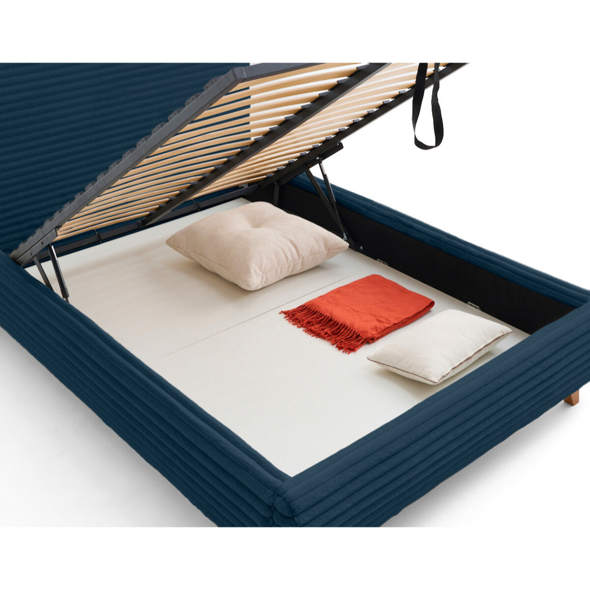 Cristal - lit coffre - 140x200 - sommier inclus - fausse fourrure côtelée - Bleu