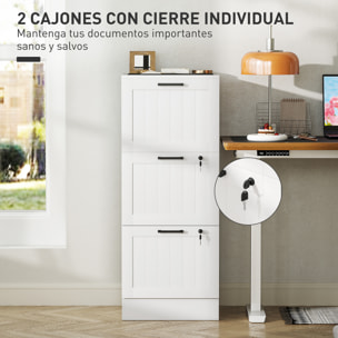 Cajonera de Oficina Mueble Archivador con 3 Cajones Cajonera para Escritorio con Cerraduras Carpetas Suspendidas para A4 y Carta 40x40x101 cm Blanco
