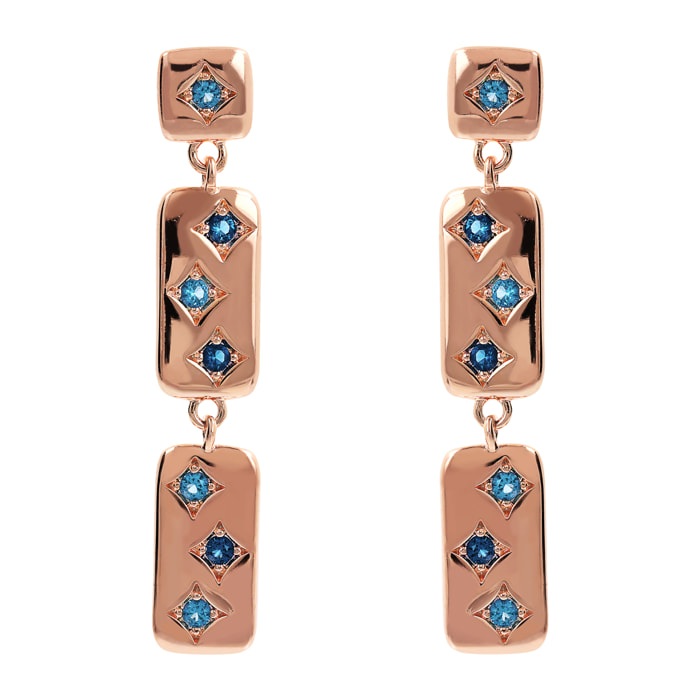 Orecchini Pendenti Étoile con Elementi Rettangolari e Punti Luce in Cubic Zirconia Blu