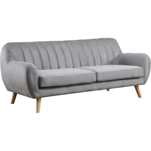 Canapé scandinave fixe en velours "Jarvis" - 3 places - Gris.