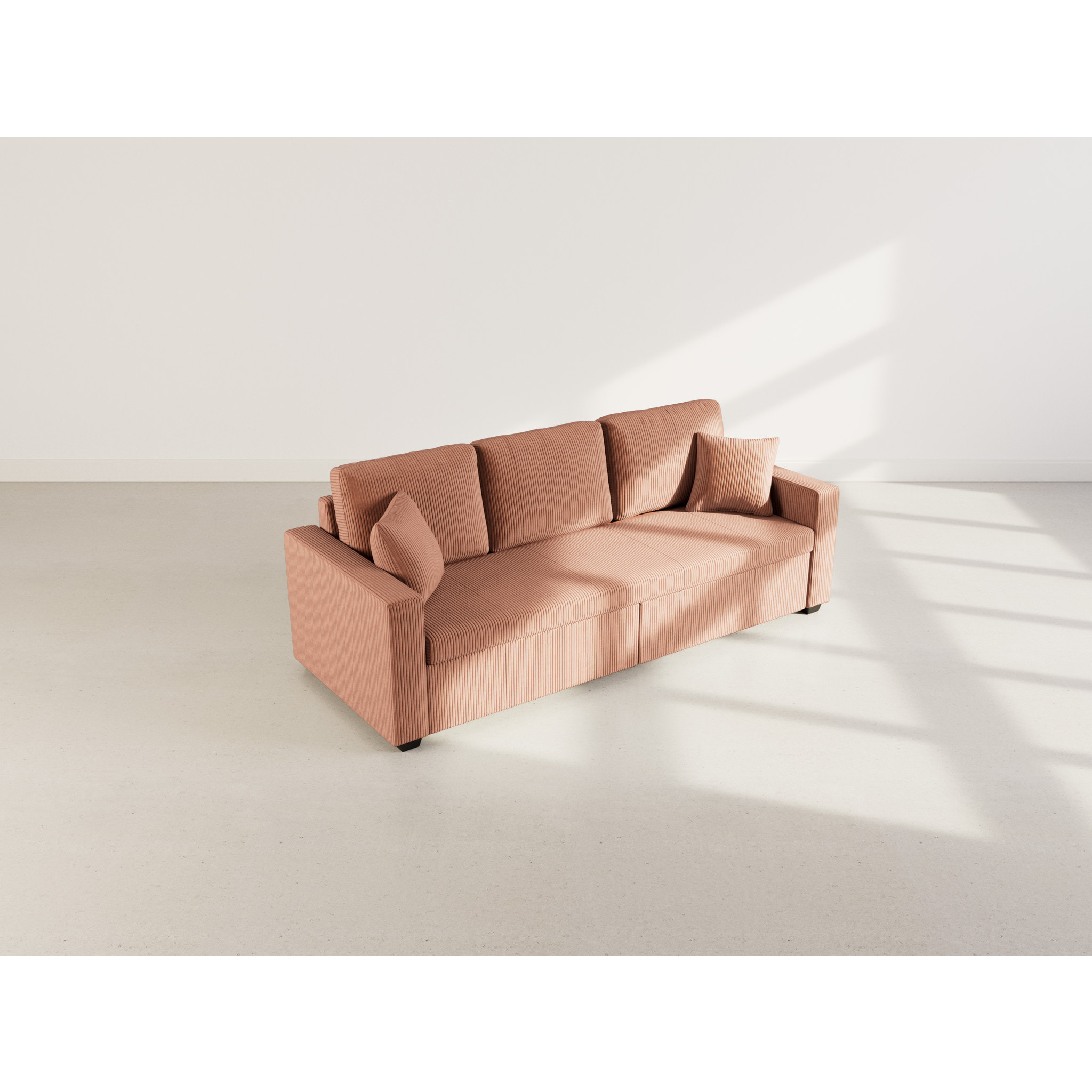 Cyrus - Canapé droit 3 places convertible en velours côtelé - Terracotta