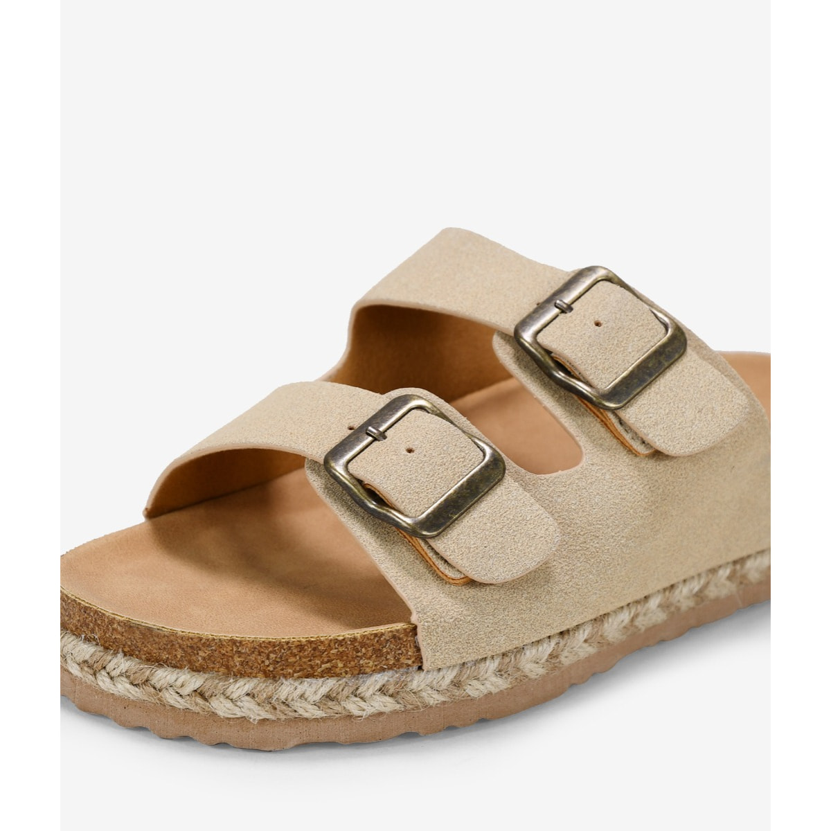Sandalias planas beige con suela de corcho y esparto