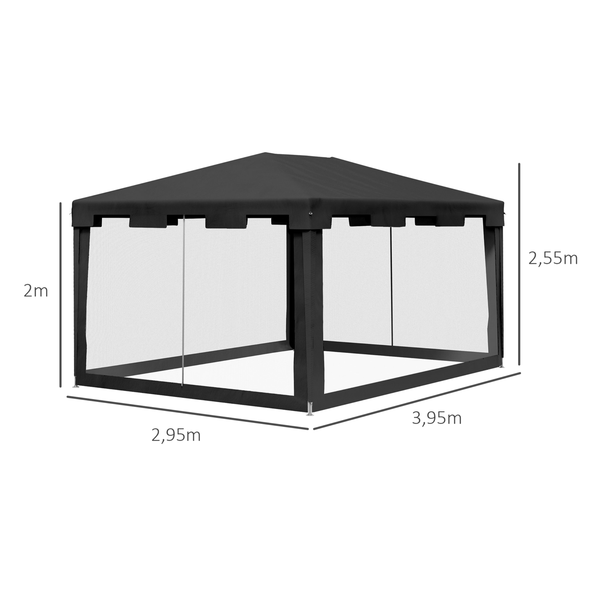 Carpa de Jardín 4x3 m Cenador Desmontable Exterior con 4 Mosquiteras Laterales 2 Puertas con Cremallera y 8 Orificios de Drenaje para Terraza Patio Playa Gris Oscuro
