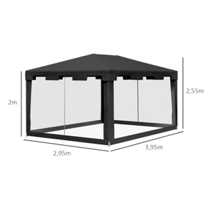 Carpa de Jardín 4x3 m Cenador Desmontable Exterior con 4 Mosquiteras Laterales 2 Puertas con Cremallera y 8 Orificios de Drenaje para Terraza Patio Playa Gris Oscuro