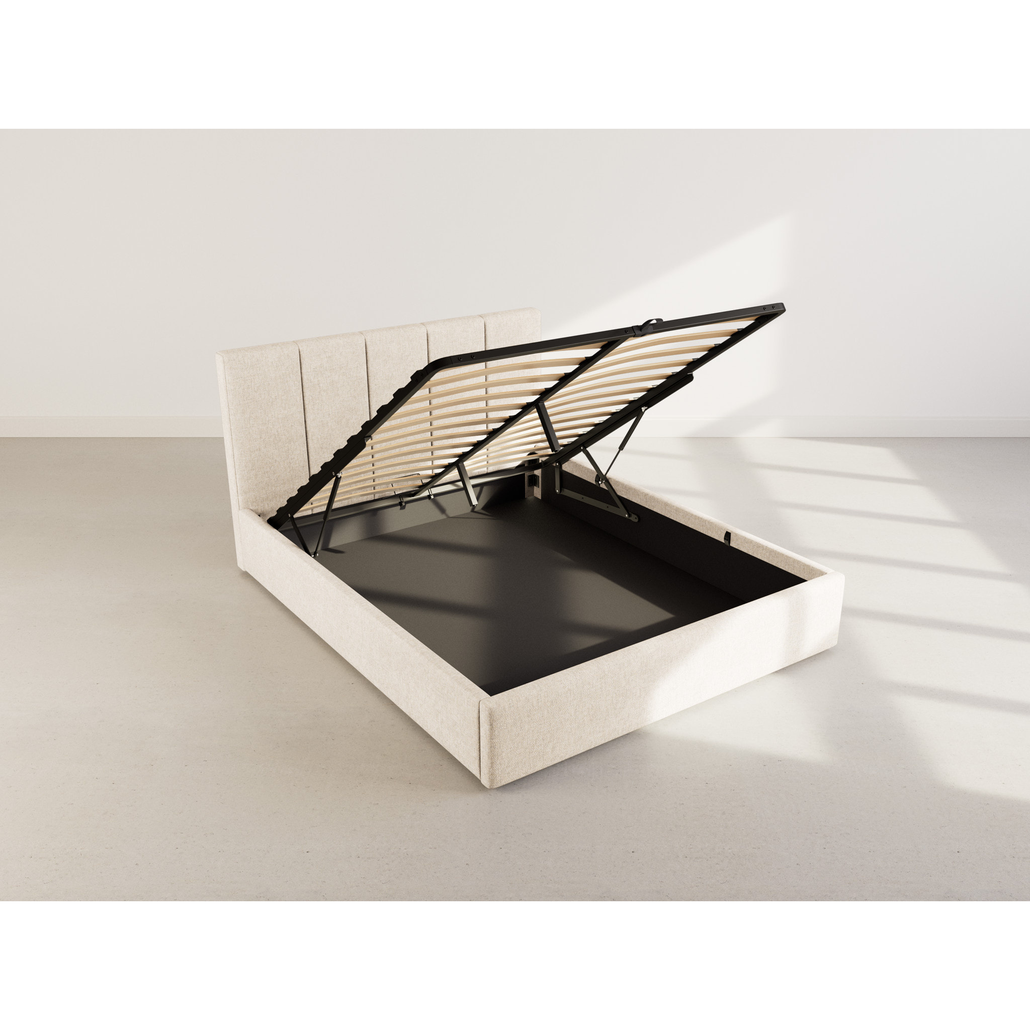 Beanie - lit coffre - 160x200 cm - en velours - sommier inclus - Beige