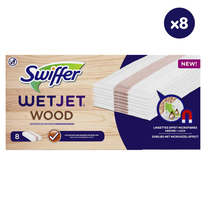 8x8 Lingettes Wetjet Wood Swiffer