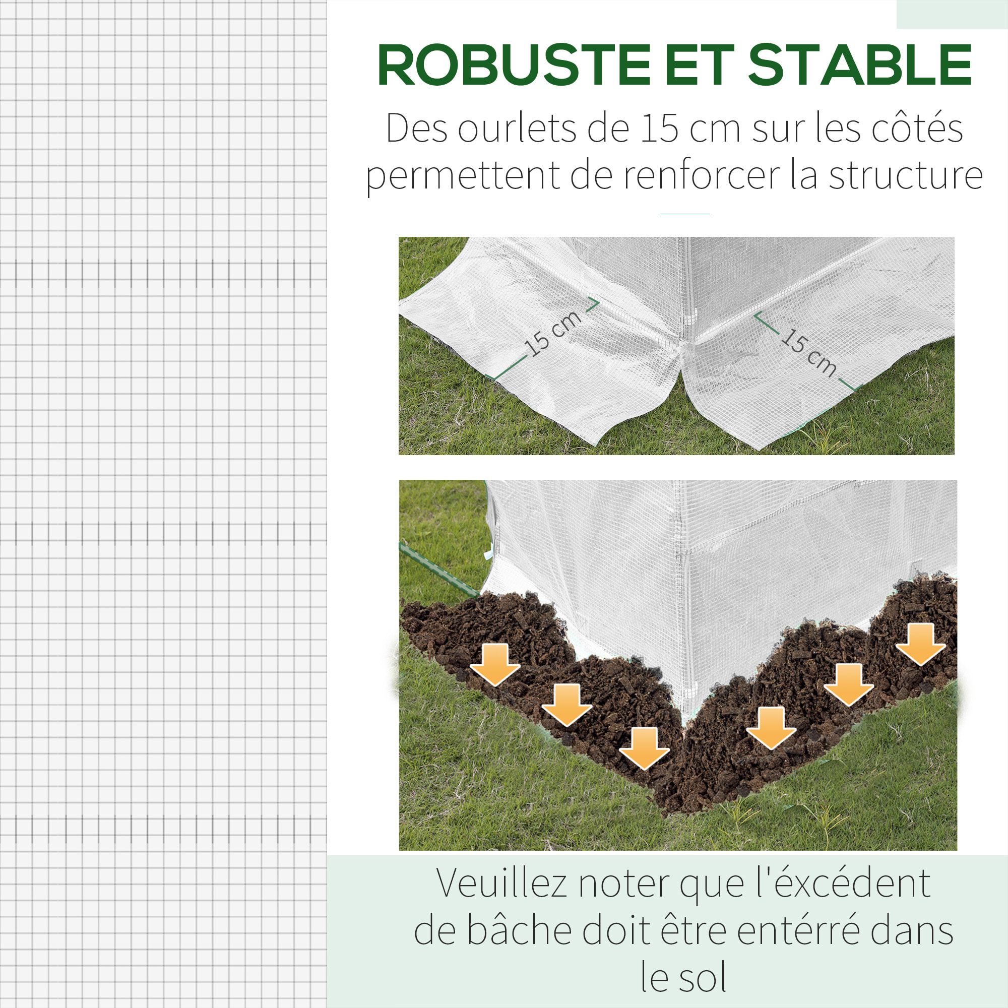 Bâche de rechange serre tunnel 6 m², bâche dim. 3L x 2l x 2H m PE anti-UV imperméable 6 fenêtres + porte enroulable zippée blanc