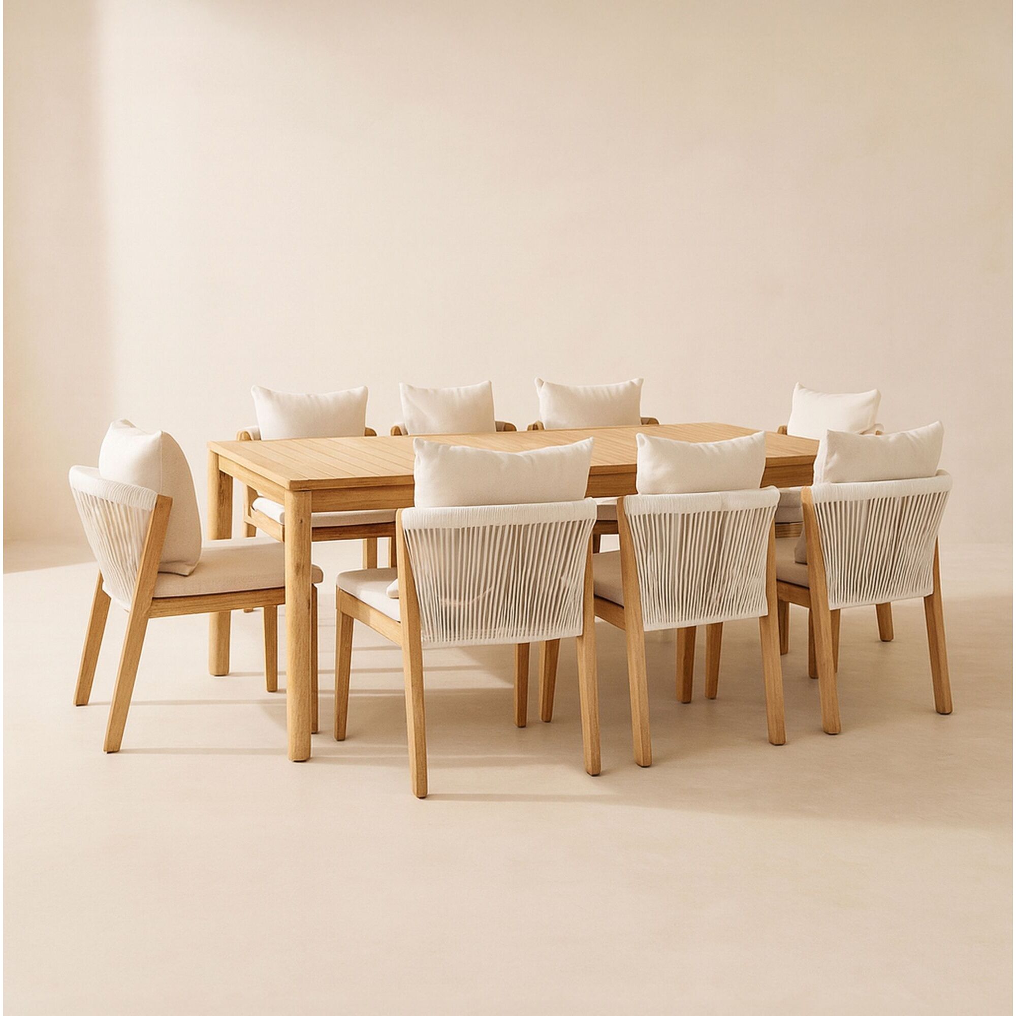 Ensemble table et 8 chaises de jardin en bois d'acacia avec coussin FIDJI