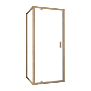 Porte de Douche Pivotante et Retour 90x90x200cm - Profilés Alu Effet Bois - Verre Trempé 6mm