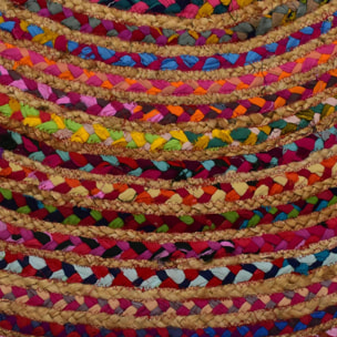 Tapis rond fait à la main en tissu recyclé motif ethnique DECU