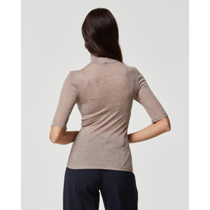 Maglia rib manica corta collo alto in modal cashmere a costine