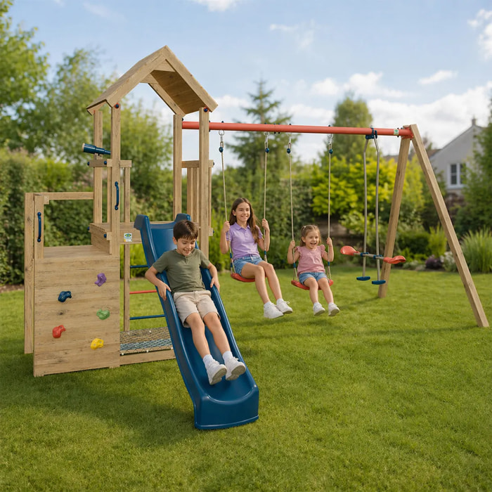 Aire de jeux en bois poutre métal 2,30 m XCHANGE CLEVER