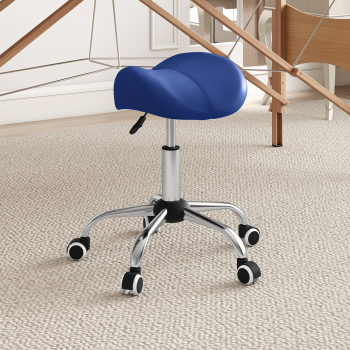Tabouret de massage tabouret selle ergonomique pivotant 360° hauteur réglable revêtement synthétique bleu chromé