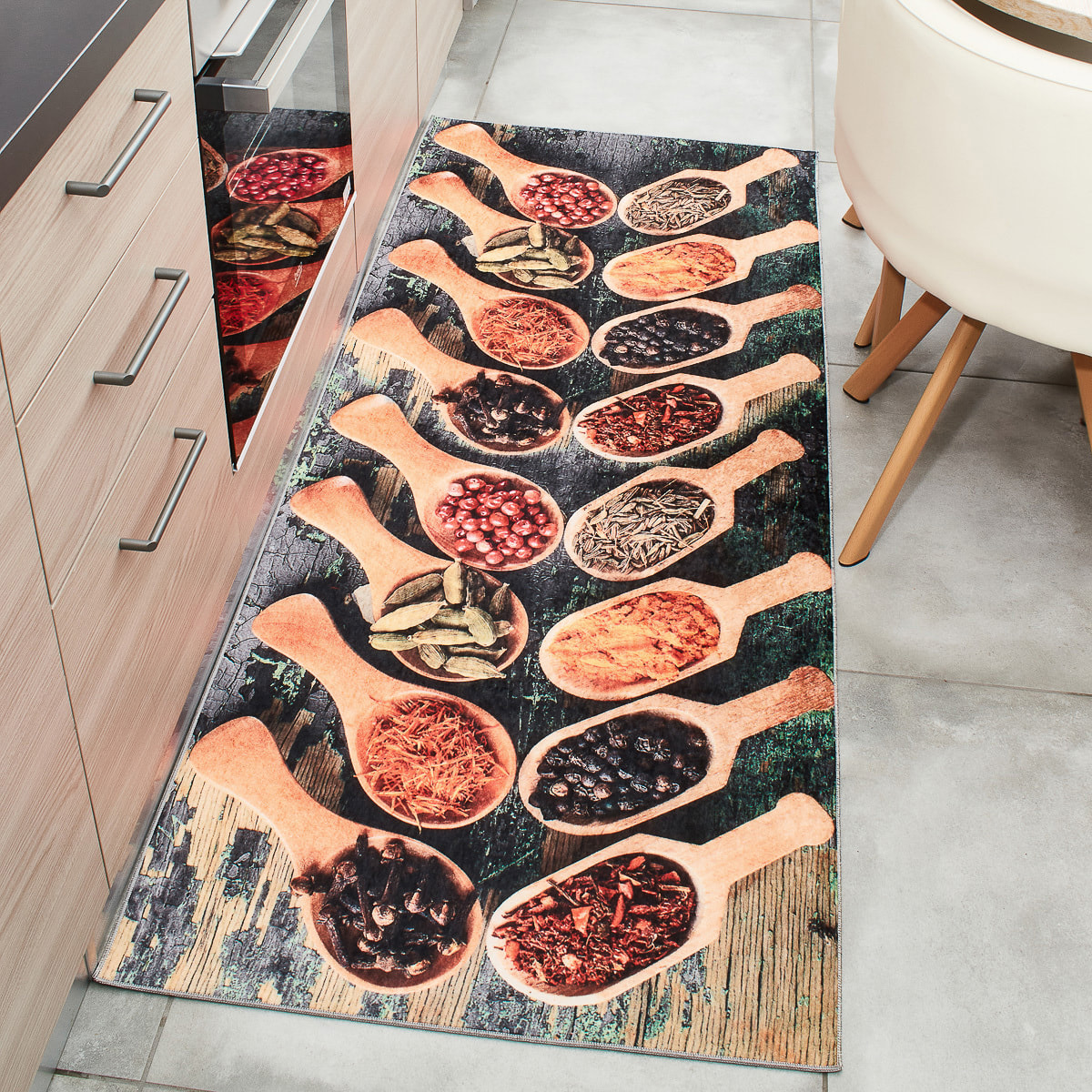 Stampa - tapis de cuisine motif épices antidérapant et lavable en machine à 30°C, gris