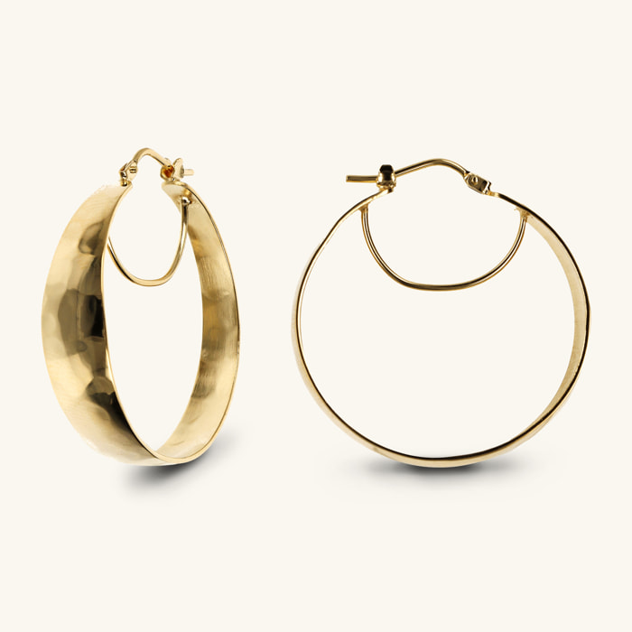 Orecchini a Cerchio Grandi Martellati placcati Oro Giallo 18Kt Graduati Diametro 3cm