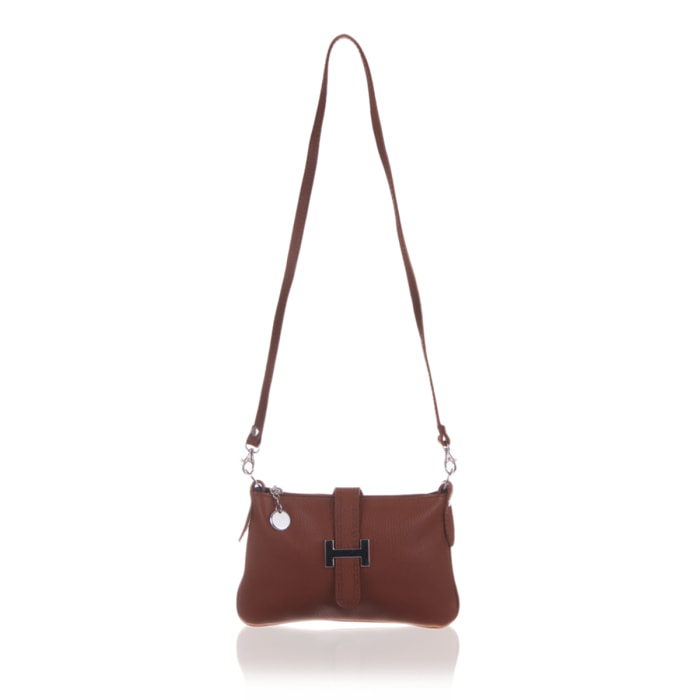 FIRENZE ARTEGIANI Borsa a Spalla da Donna Allerona. Vera Pelle Dollaro Made in Italy 24x2x14 Cm. Colore: marrone scuro