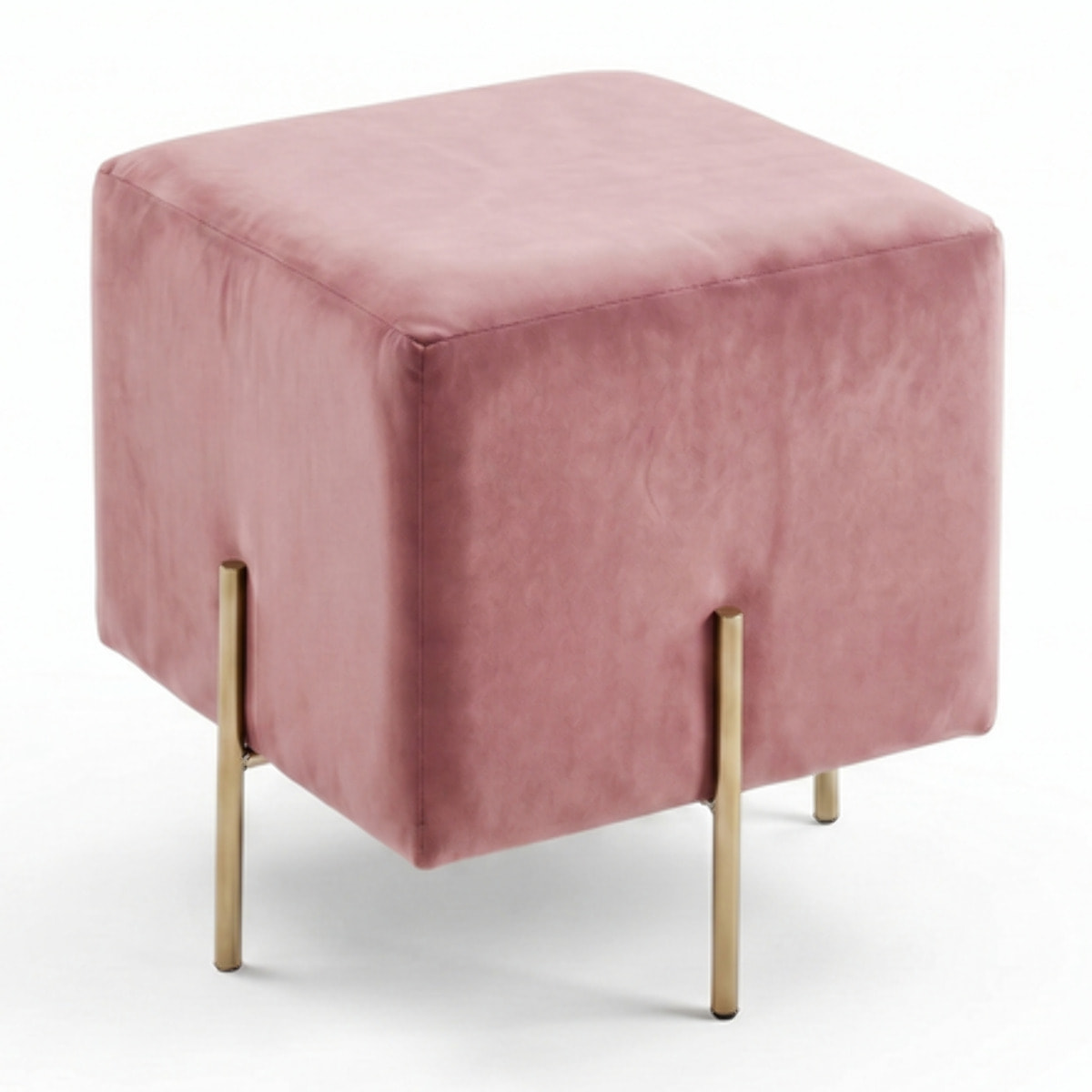 Pouf Quadrato in Velluto con Gambe in Acciaio Dorate, Seduta Imbottita Elegante dallo Stile Contemporaneo per Soggiorno, Camera da Letto e Ingresso