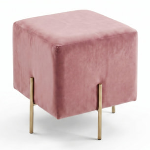 Pouf Quadrato in Velluto con Gambe in Acciaio Dorate, Seduta Imbottita Elegante dallo Stile Contemporaneo per Soggiorno, Camera da Letto e Ingresso