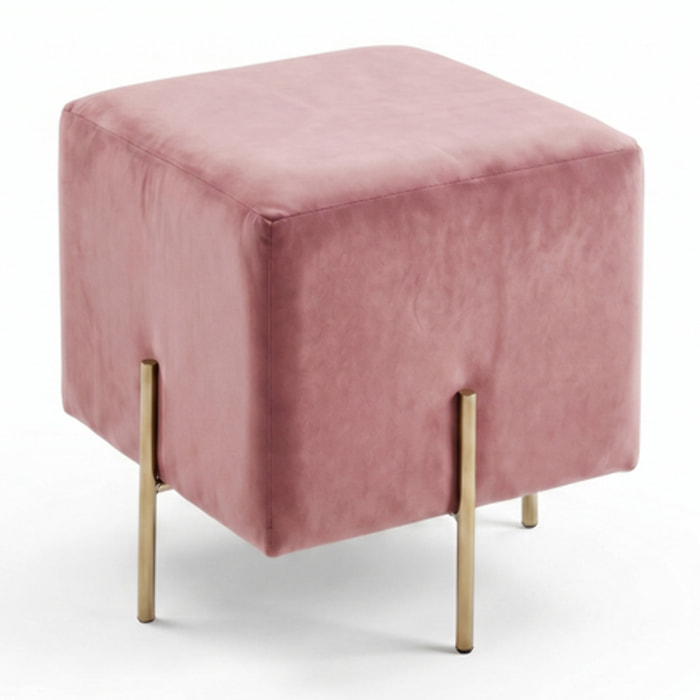 Pouf Quadrato in Velluto con Gambe in Acciaio Dorate, Seduta Imbottita Elegante dallo Stile Contemporaneo per Soggiorno, Camera da Letto e Ingresso