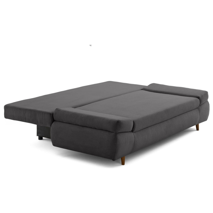 Larson - canapé droit 3 places convertible avec coffre en velours côtelé - Gris foncé