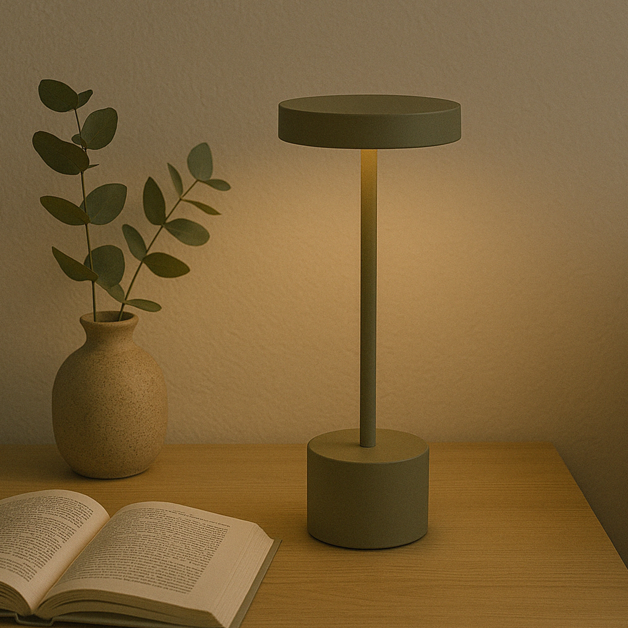 Well Home Lámpara de Mesa color Taupe con 24 luces LED blanco cálido con 3 modos de iluminación Ø8x34,2cm