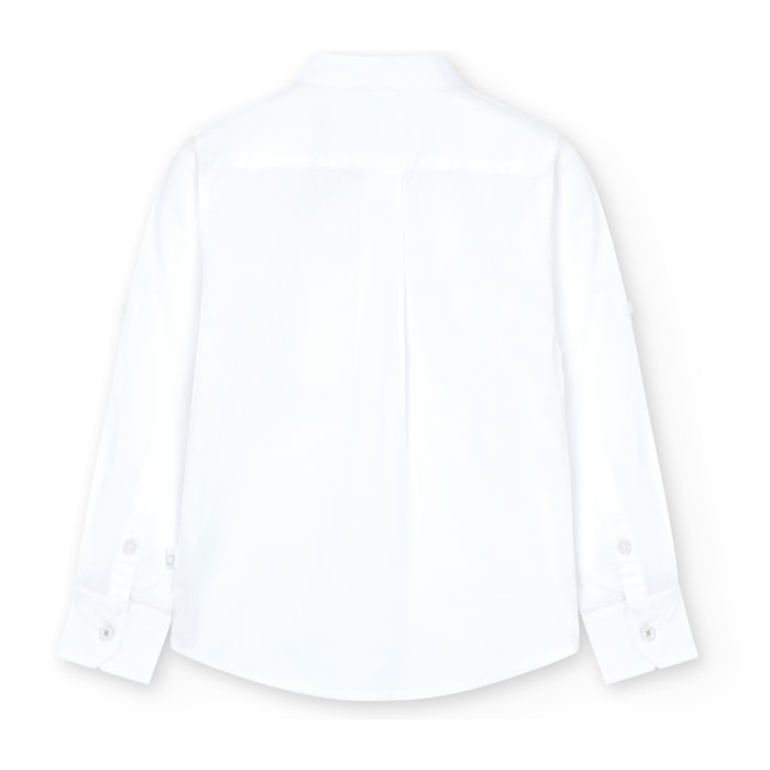 Camisa niÃ±o, algodÃ³n lisa, cuello mao, manga larga, blanco