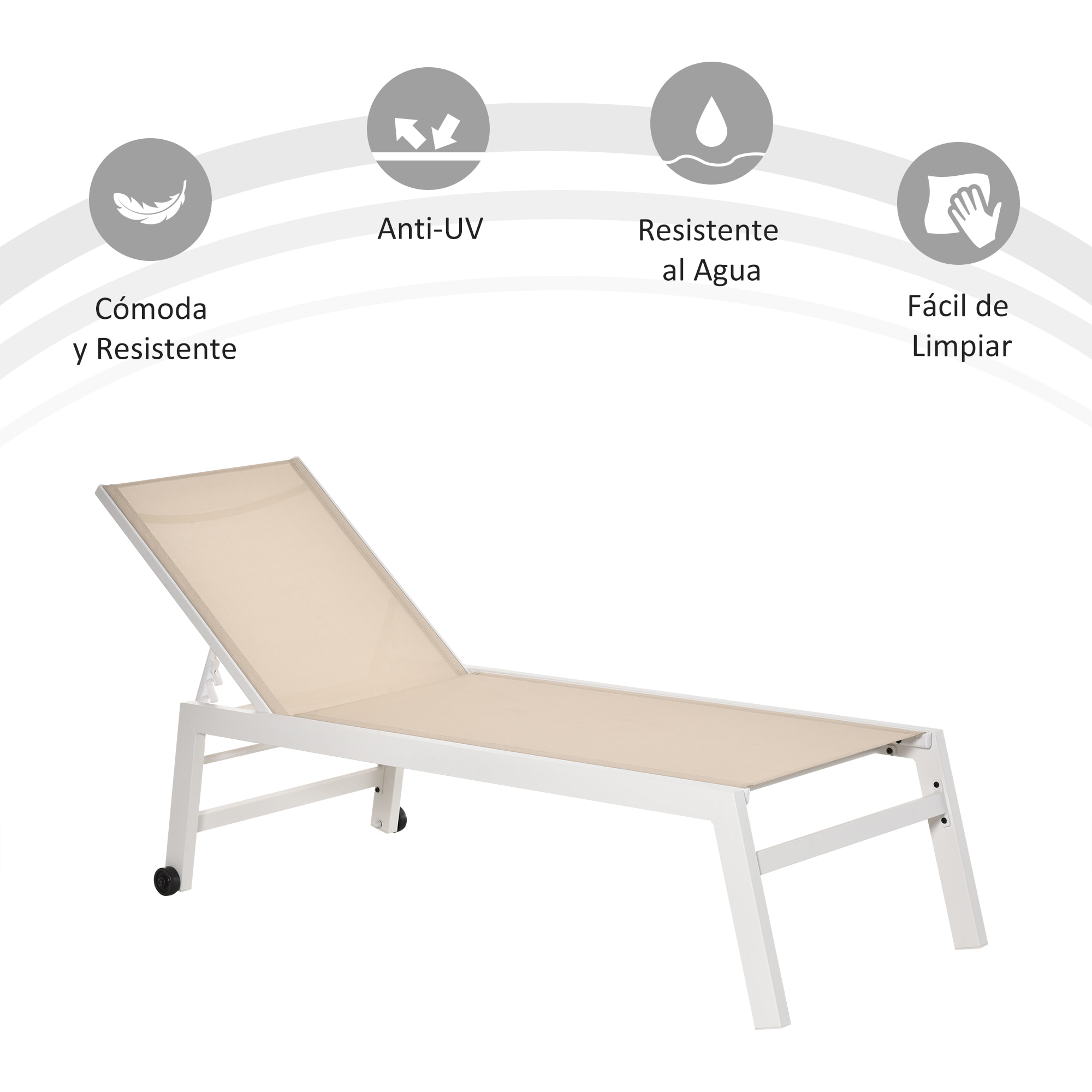 Tumbona para Exterior con Ruedas Chaise Longue de Terraza Respaldo Regulable