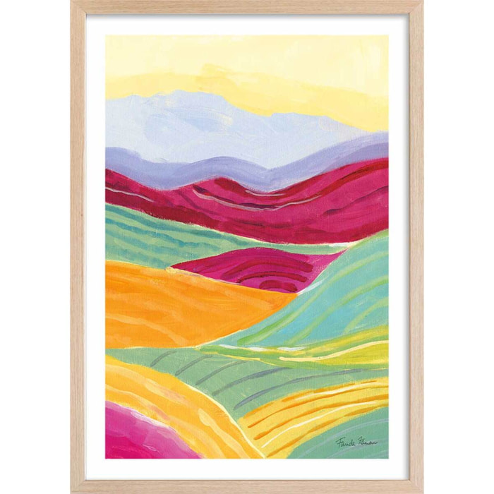 Poster color colline Affiche + cadre en bois - Chêne