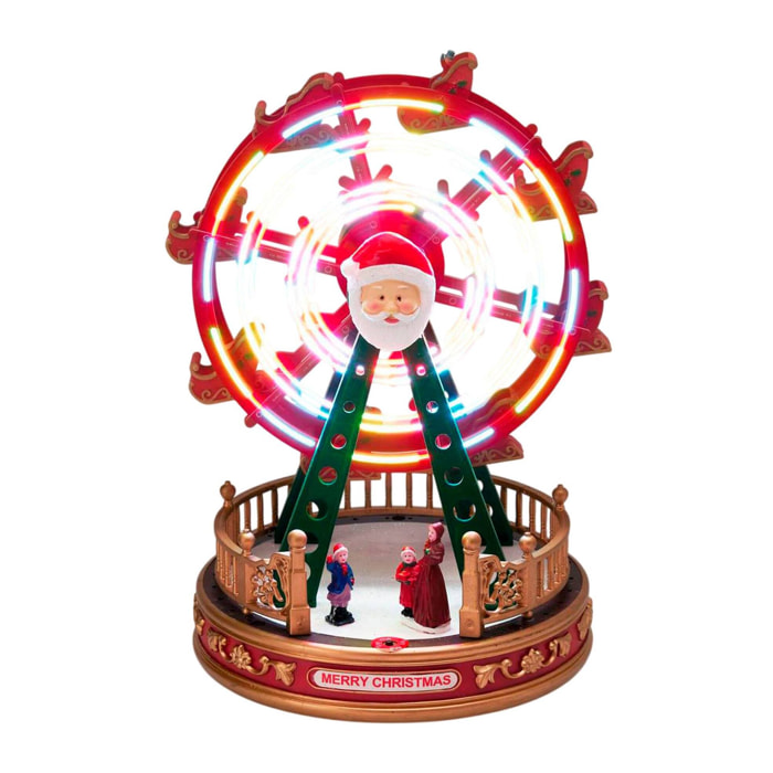 Noria navideña led giratoria con papá noel, con luces multicolor, movimiento, funciona con pilas o usb 19,5x19,5x28,5 cm