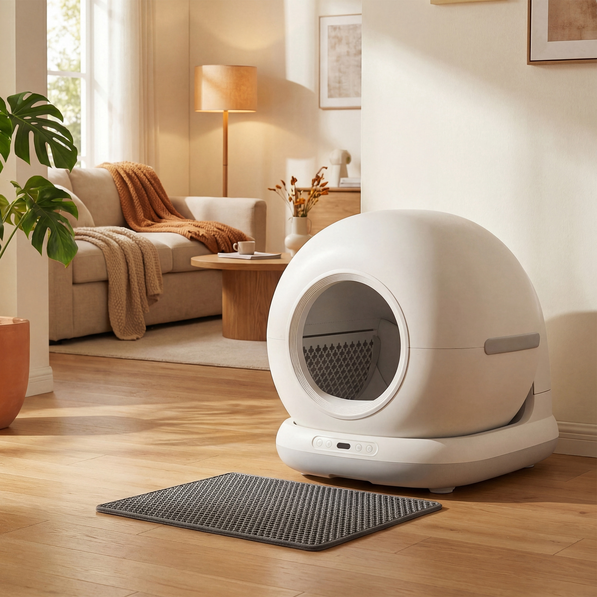 Bac à litière autonettoyante pour chat - maison de toilette autonettoyante - 72L - blanc