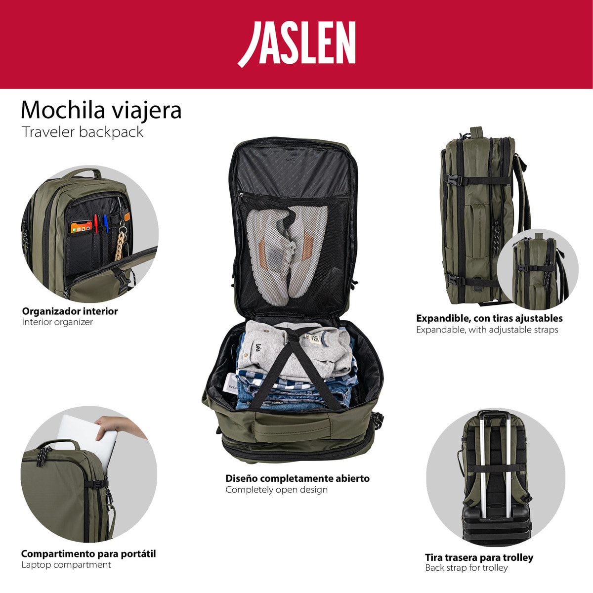 Mochila Viaje Cabina Jaslen Liverpool Kaki