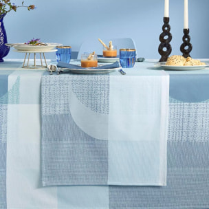 Chemin de table pur coton 220 g/m² motif jacquard bleu vert Mille textures bleu