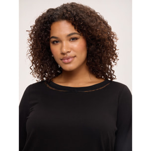Fiorella Rubino - T-shirt in cotone con dettaglio in pizzo - Nero