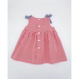 VESTIDO VICHY ROJO CON LAZOS Y BOLSILLOS VICHY AZUL