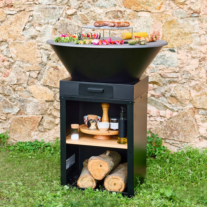 Brasero barbecue Ø81,5cm avec grille de cuisson, stockage bois et housse MOMBACHO