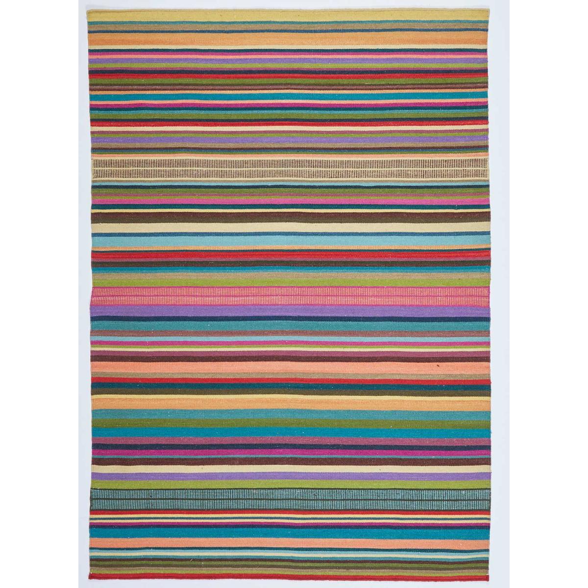 Tapis Kilim tissé à la main en laine motif Lignes multicolores