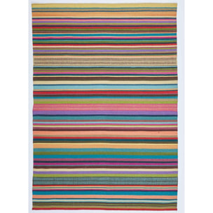 Tapis Kilim tissé à la main en laine motif Lignes multicolores