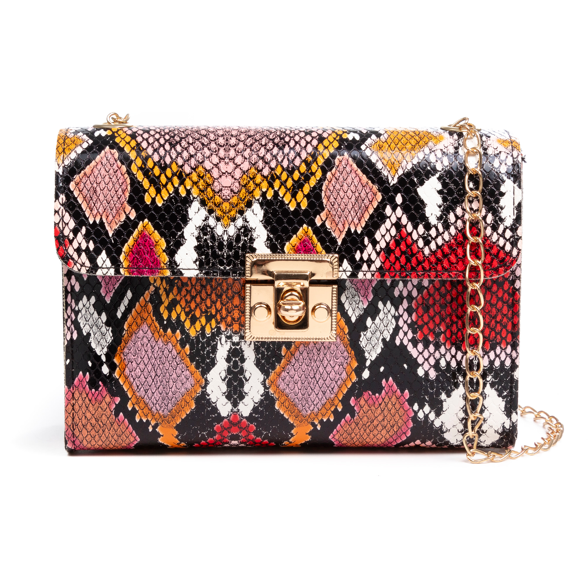 Borsa a tracolla da donna Foglio. Stampa pitone multicolore.