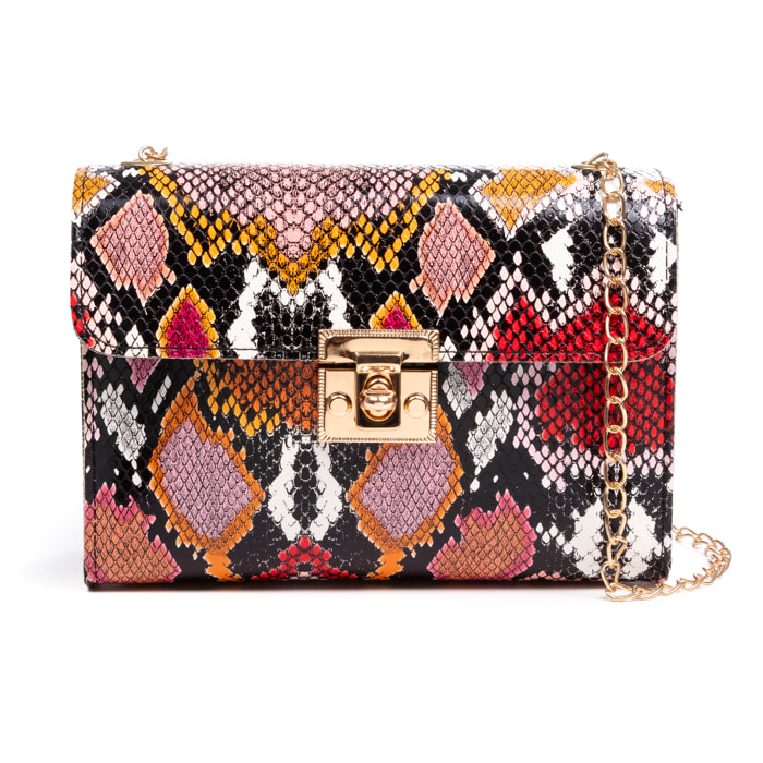 Borsa a tracolla da donna Foglio. Stampa pitone multicolore.