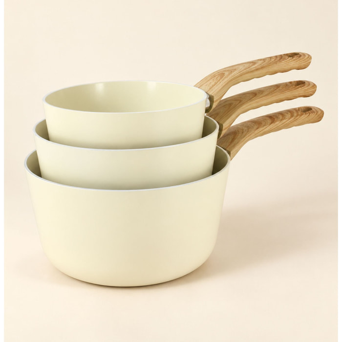 Lot de 3 casseroles revêtement céramique crème - tous feux CREME