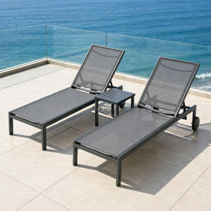 Lot de 2 bains de soleil inclinables gris foncé avec roues en aluminium CARA