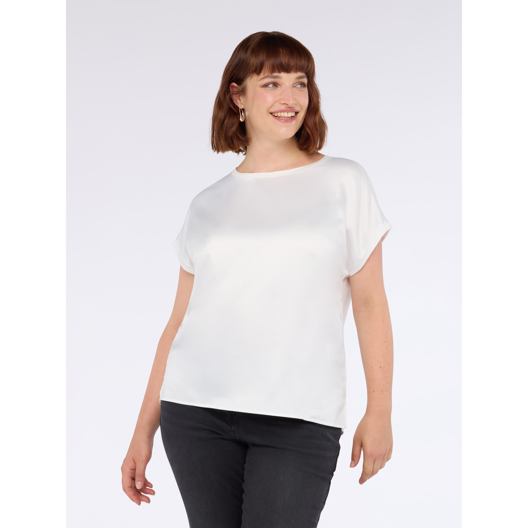 Fiorella Rubino - T-shirt bimaterica con scolllo tondo - Bianco