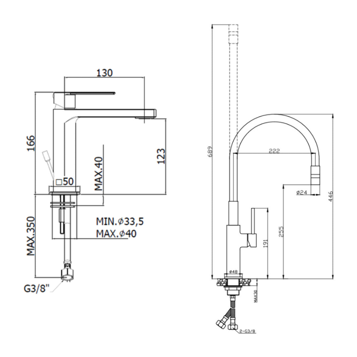 set mitigeur lavabo à levier sans vidage + mitigeur cuisine bec flexible, aérateur Neoperl®, blanc (SATBSD271B)