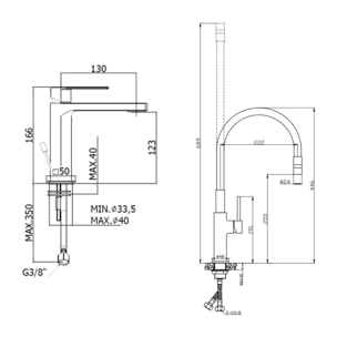 set mitigeur lavabo à levier sans vidage + mitigeur cuisine bec flexible, aérateur Neoperl®, blanc (SATBSD271B)